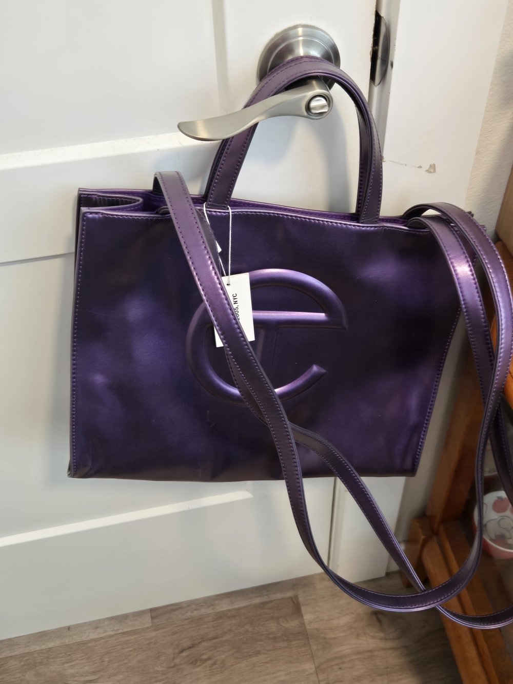 Telfar Shiny Purple Tote with Removable Crossbody Strap